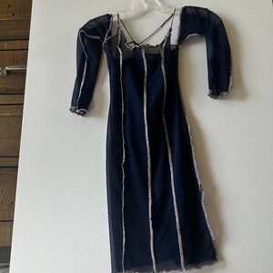 Urban Outfitters Navy Blue Sheer Off Shoulder Dress